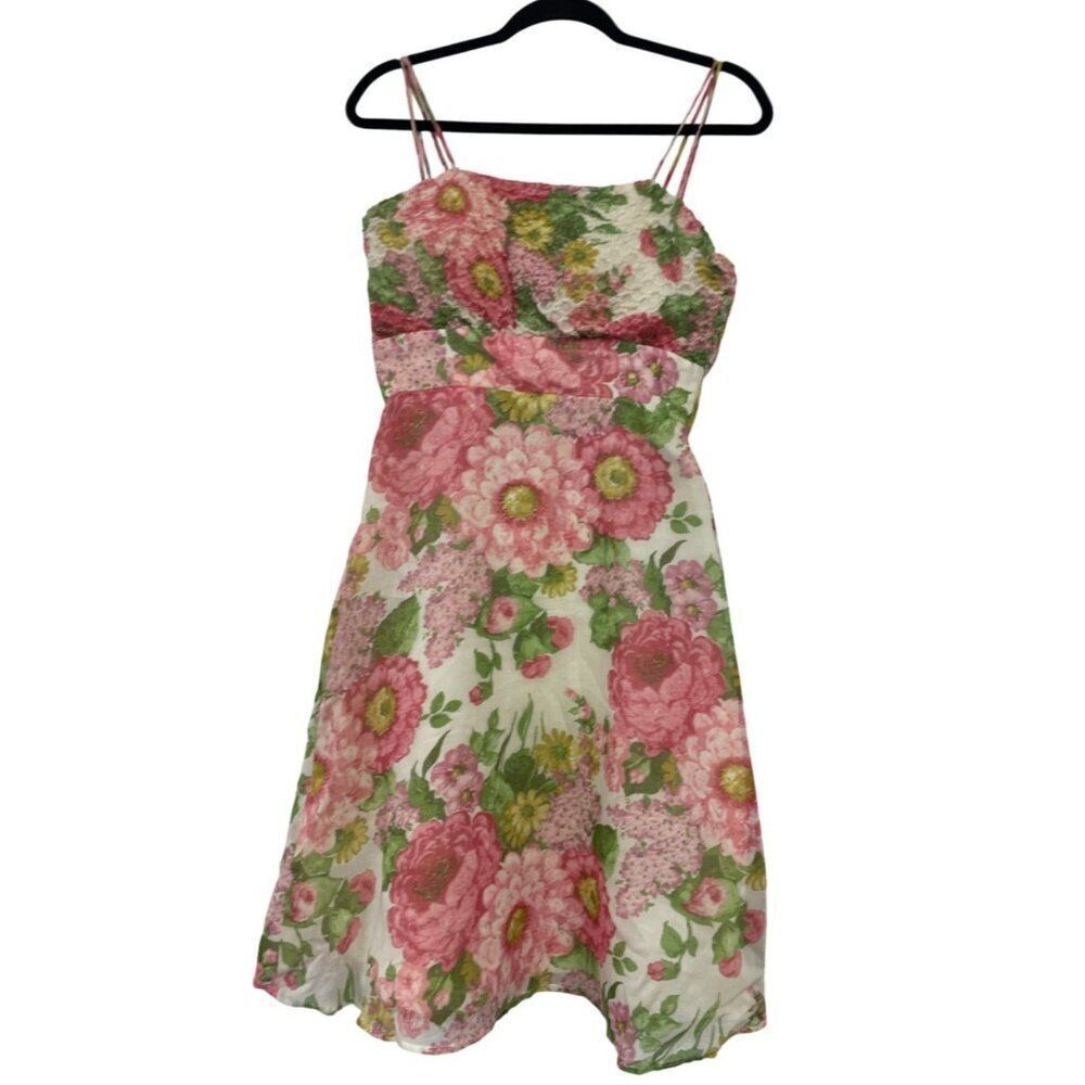 Vintage Womens Dress S Small Mini Pink Floral Print Spaghetti Strap cottagecore